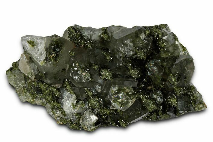 Sparkling Dark Green Epidote Crystals with Quartz - Turkey #337454